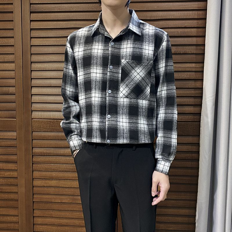 秋季长袖衬衫男上衣格子磨毛休闲百搭韩版潮流修身免烫衬衣外套男,男装,衬衫,淘宝优惠券,粉丝福利购,淘宝优惠卷