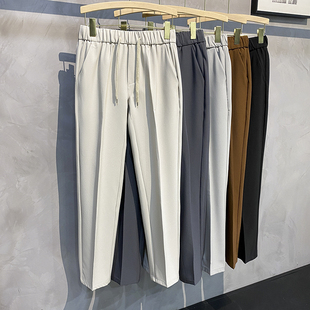 春秋季系绳松紧腰裤子男韩版潮流束脚裤男生潮牌ins休闲九分西裤