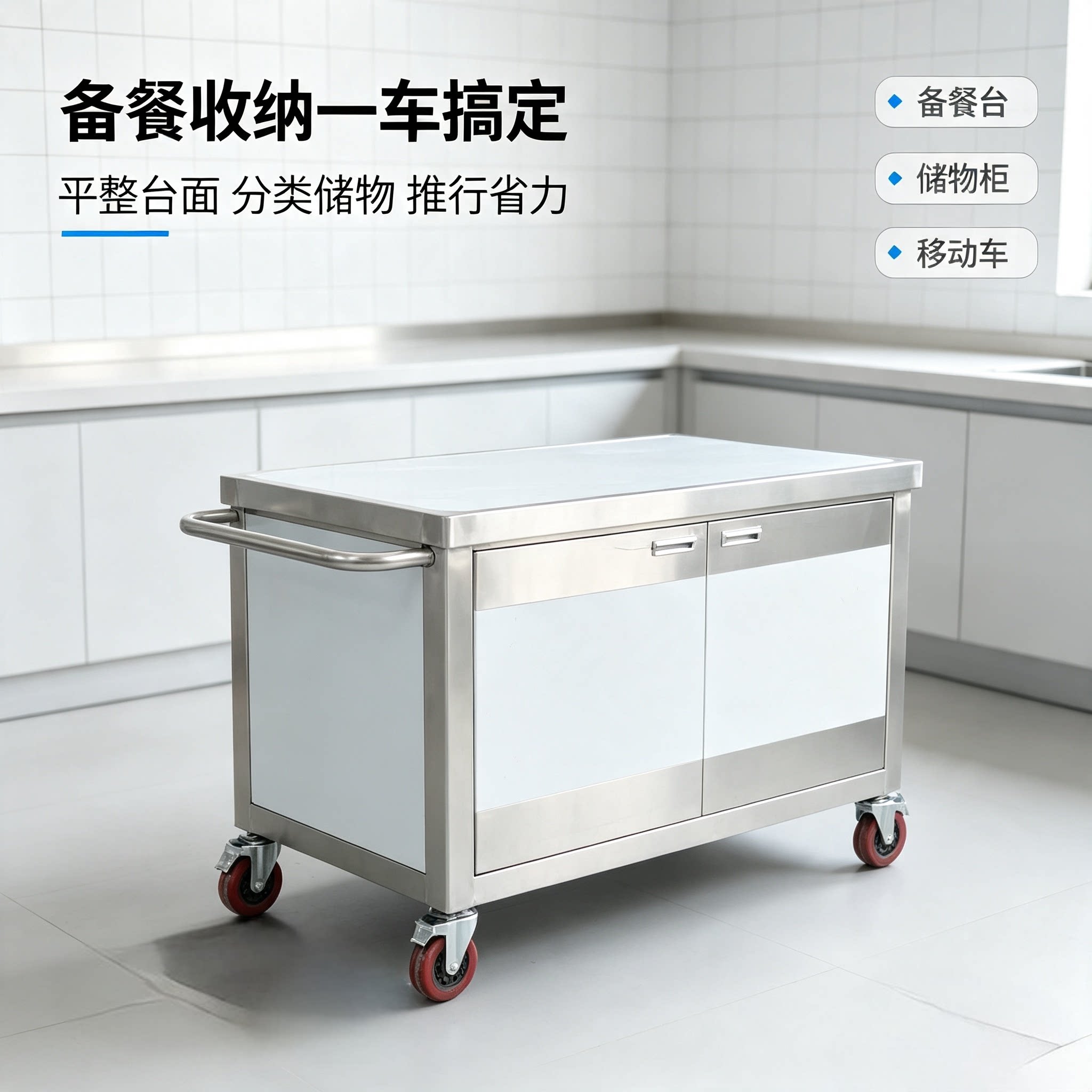 特厚不锈钢对开门可移动操作台焊接一体商用带轮摆摊车户外小吃车