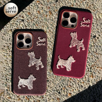 iphone苹果刺绣小狗磁吸手机壳套