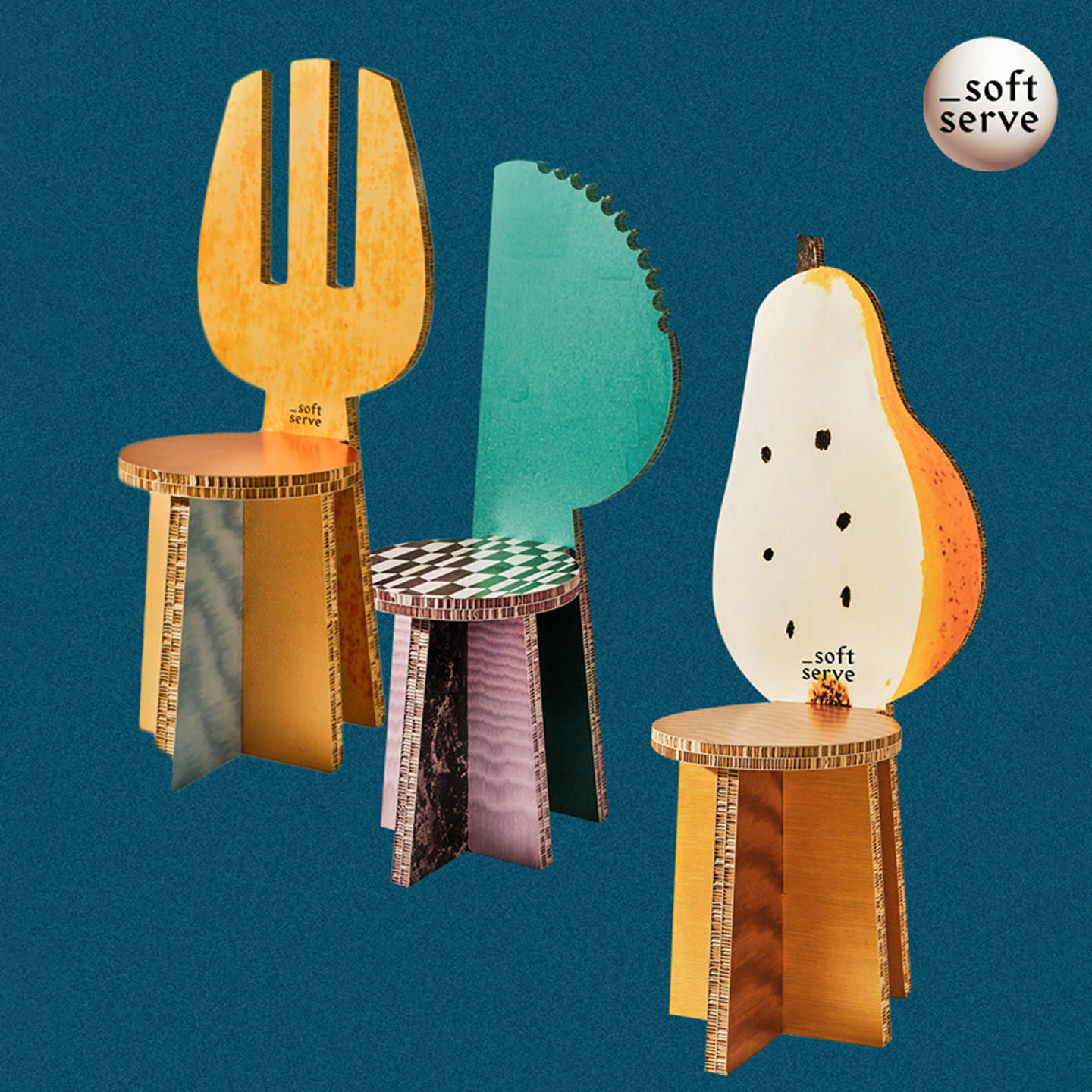 SoftServe刀叉椅子造型纸质边桌