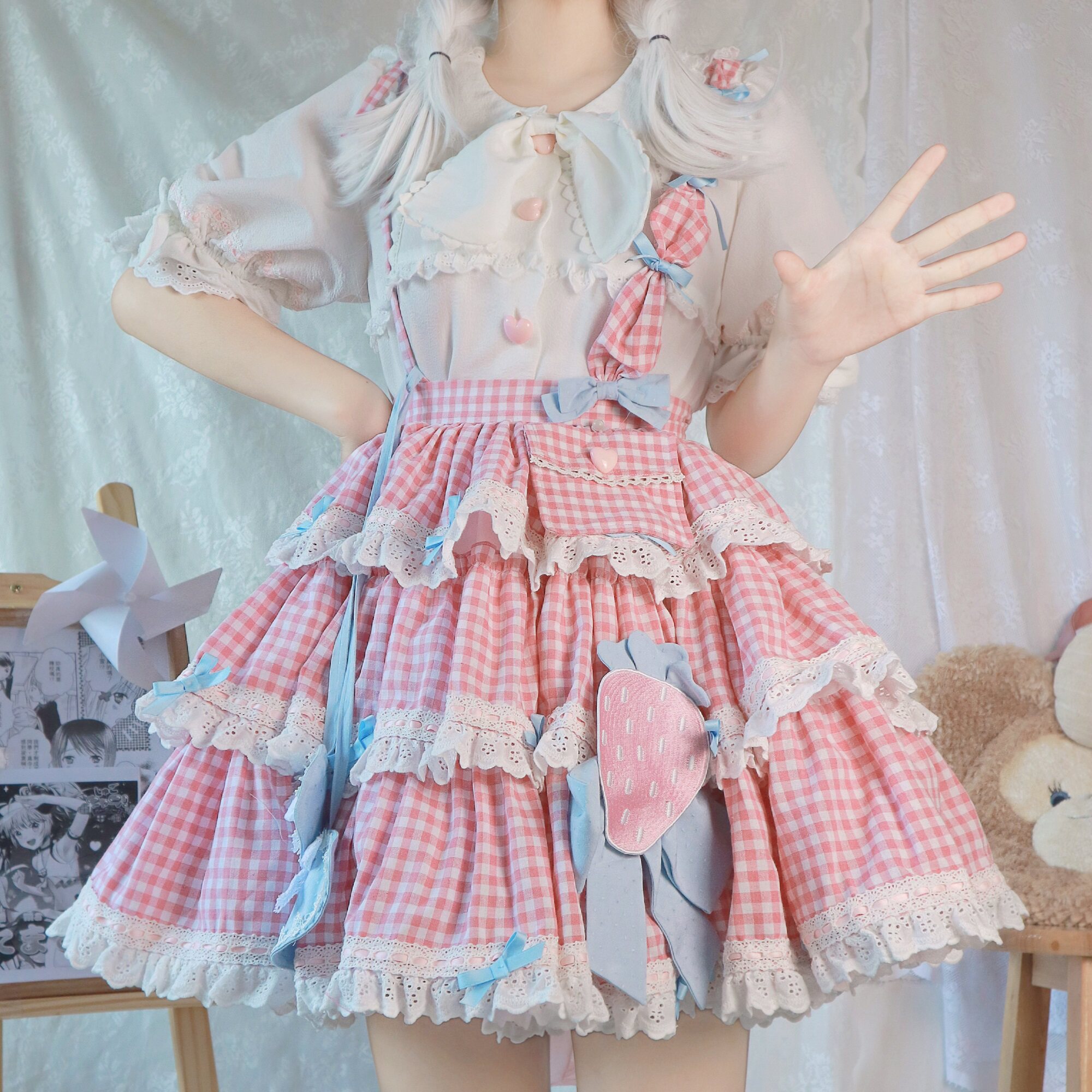【时光凝固】 草莓千层JSK衬衫SK呲甜纯棉lolita裙全款现