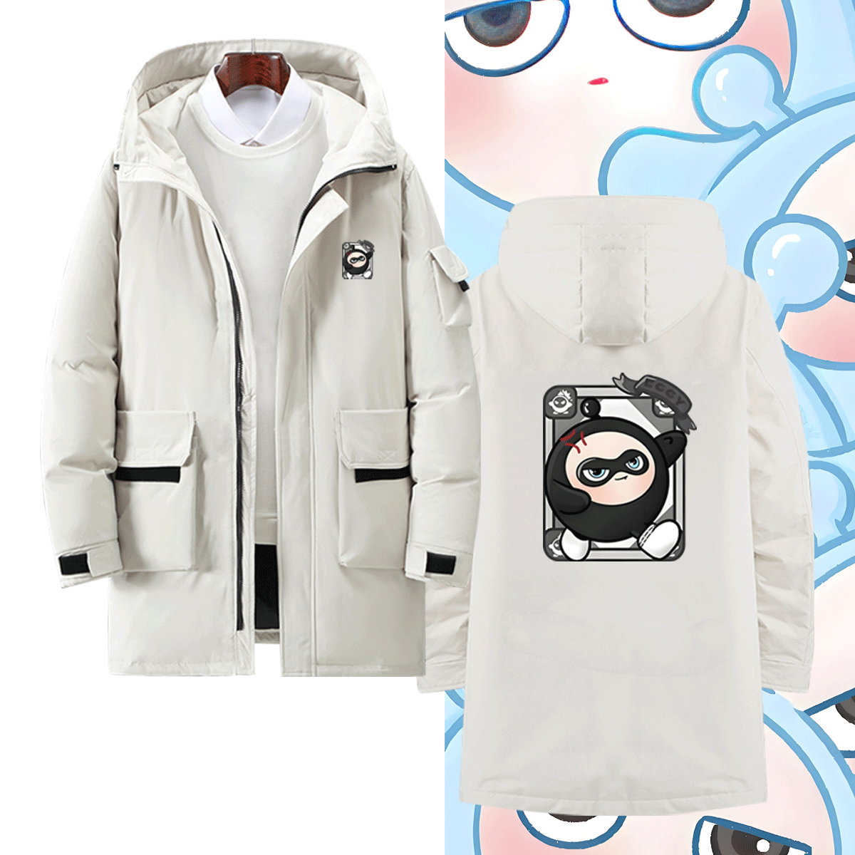二次元联名休闲带帽拉链羽绒服