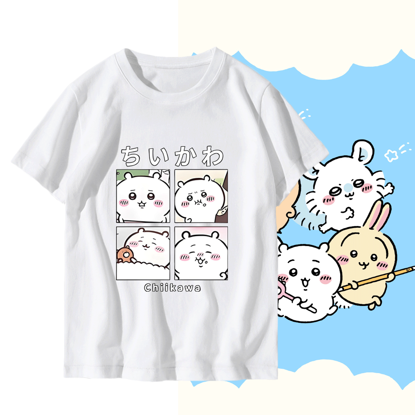 吉伊卡哇卡通乌萨奇动漫男女情侣可定制时尚潮版夏季半截袖T恤衫