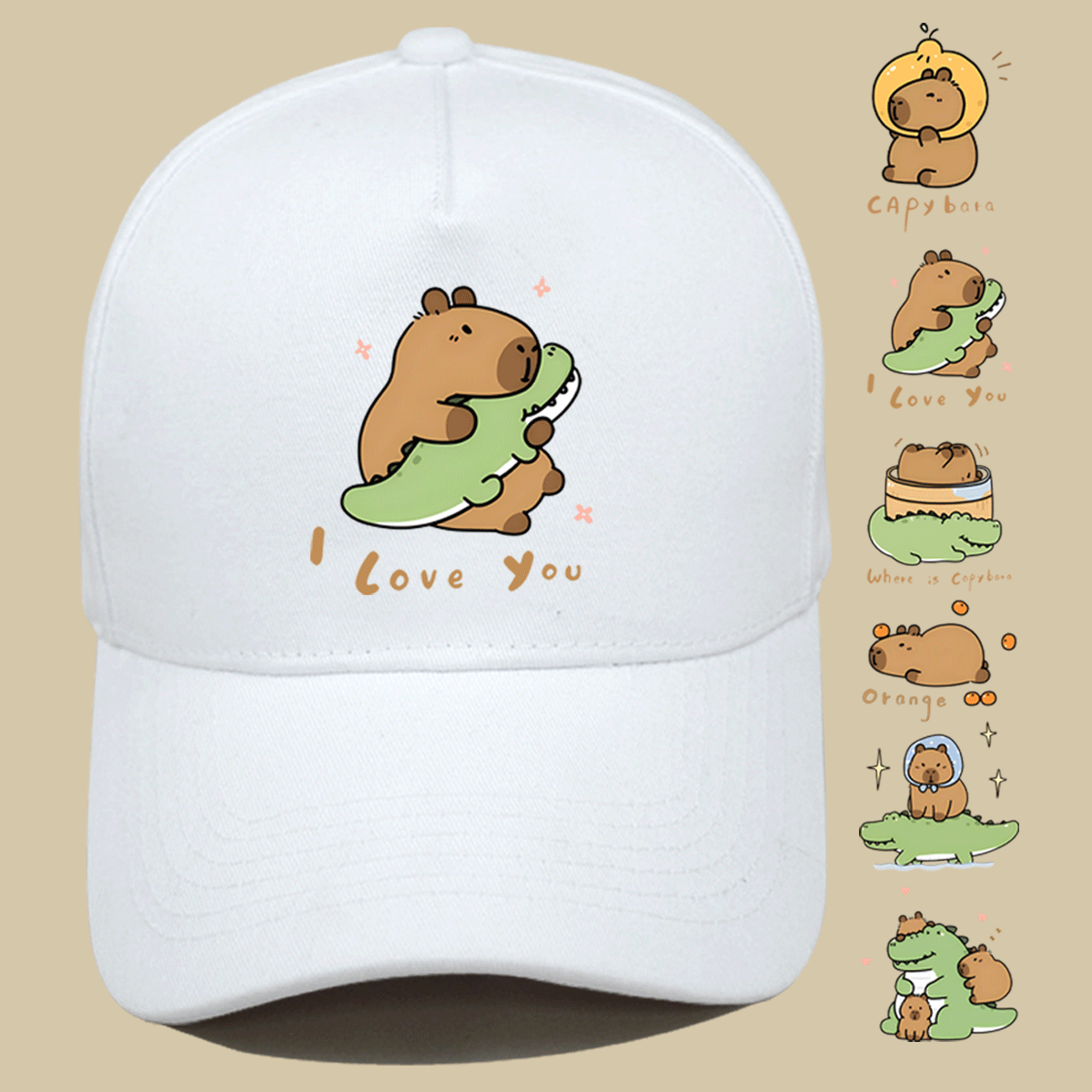 卡皮巴拉卡通可爱日系休闲男女情侣秋冬定制印花鸭舌防晒棒球帽子