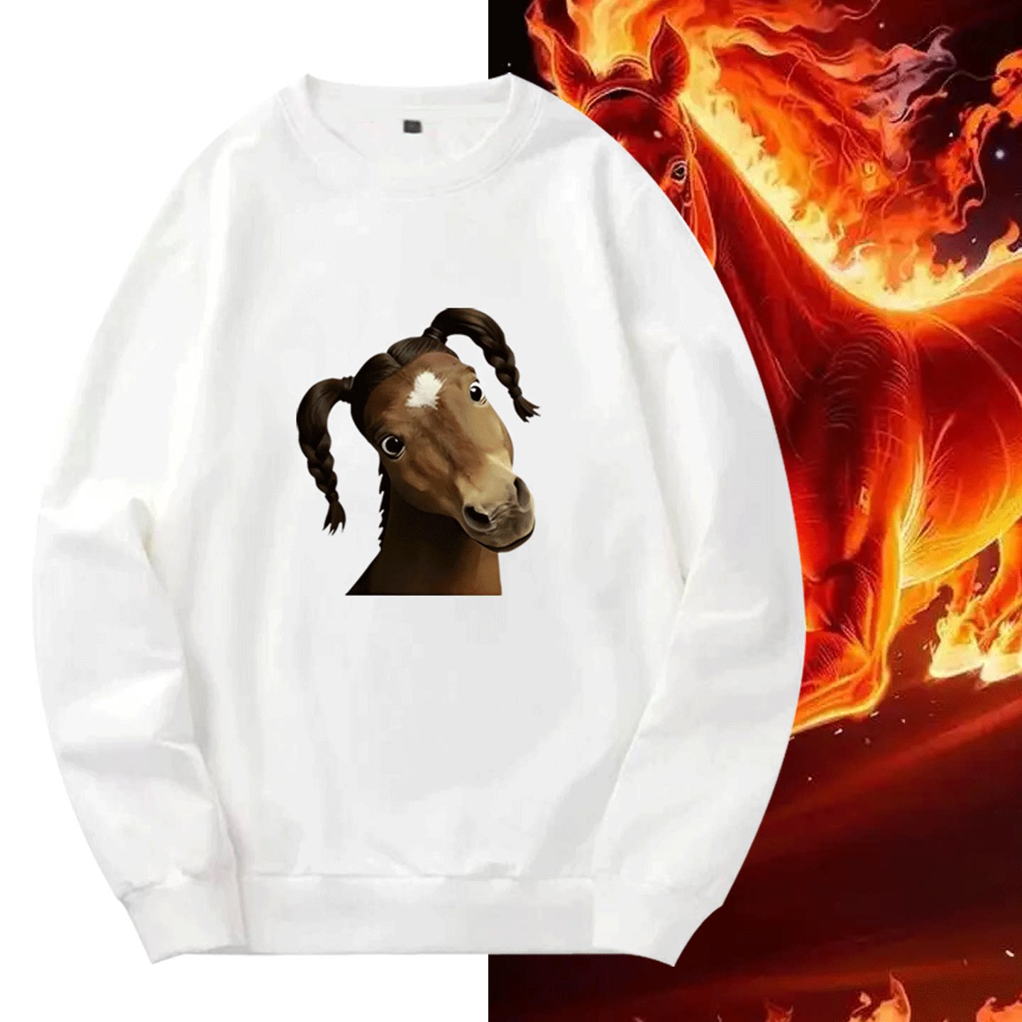 抽象马头像恶搞趣味可定制套头圆领卫衣打底卡通可爱图案男女情侣