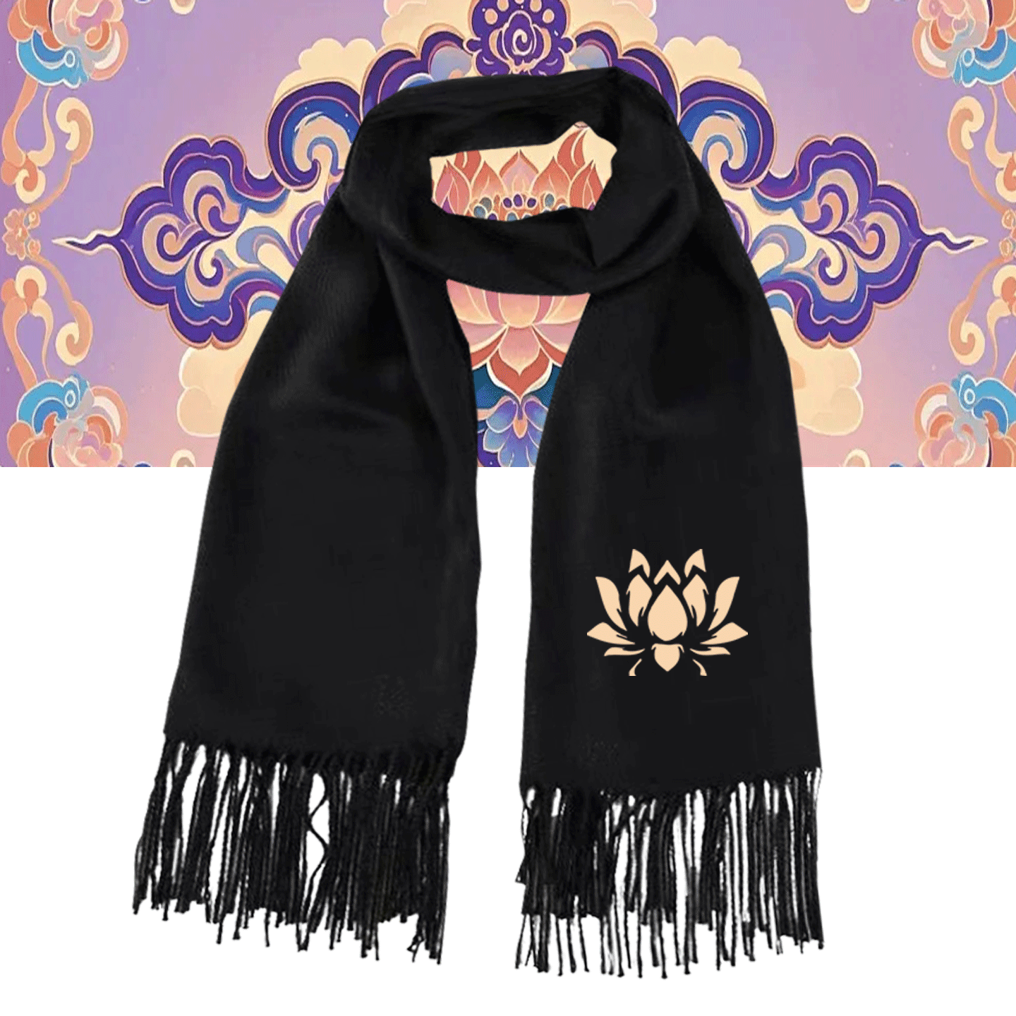 中国传统纹样个性国风莲花纹男女情侣可定制保暖秋冬披肩围脖围巾