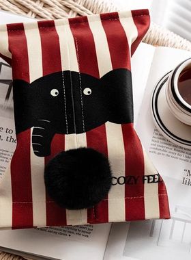 艺术家大象红色喜庆家用纸巾盒餐厅卫生间床头纸巾收纳车用纸巾袋