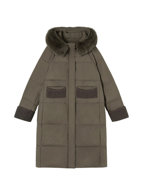 2-3F C 新款轻奢高级感拼接针织大毛领连帽外套 2505