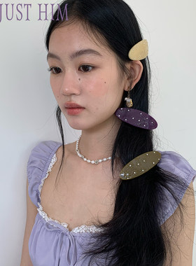 花筏NOTJUSTHIM 《琥珀花影》法式浮雕镶钻椭圆弹簧夹