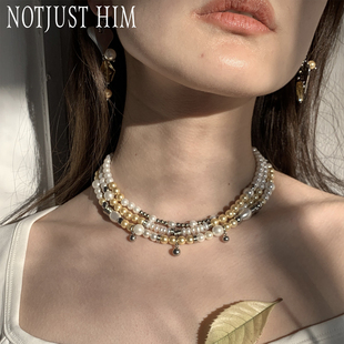 花筏NOTJUSTHIM《珍珠旋律》双色项链原创设计撞色日常通勤贝珠