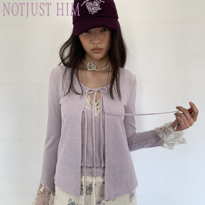 花筏NOTJUSTHIM 《鸢尾呢喃》蕾丝拼接针织系带两件套上衣