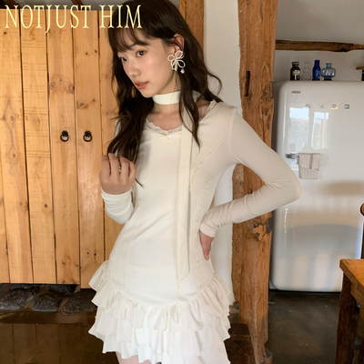 花筏NOTJUSTHIM《Miss mia》柔软针织蛋糕弹力连衣裙*配飘带