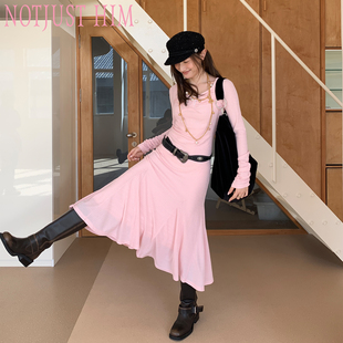 花筏NOTJUSTHIM《香槟玫瑰》肌理感针织简约气质骑士连衣裙