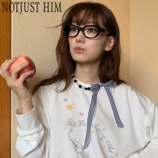 花筏NOTJUSTHIM《复古条纹》蝴蝶结丝带黑白珍珠项链