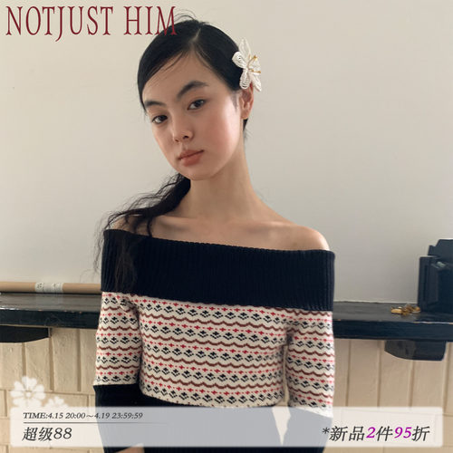 花筏NOTJUSTHIM《Lily’s Theme》费尔岛花纹舒适不扎一字肩毛衣