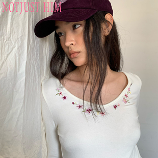 花筏NOTJUSTHIM 上衣 高弹细腻柔软花朵刺绣V领7分袖