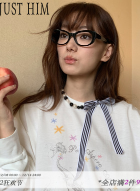 花筏NOTJUSTHIM《复古条纹》蝴蝶结丝带黑白珍珠项链