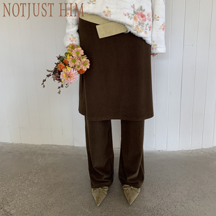 假两件绒毛直筒裙裤 花筏NOTJUSTHIM 松茶可可