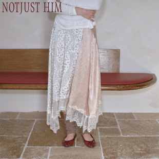 花筏NOTJUSTHIM《野蔷薇》白豹纹拼接肌理缎面蕾丝A字摆飘逸长裙