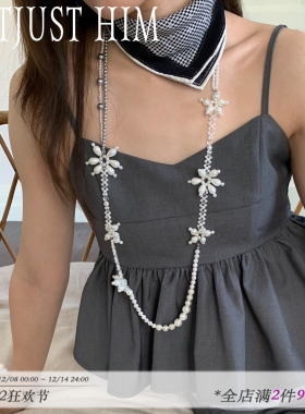 花筏NOTJUSTHIM《珍珠蕾丝》花朵手工编珠珍珠长项链多种戴法