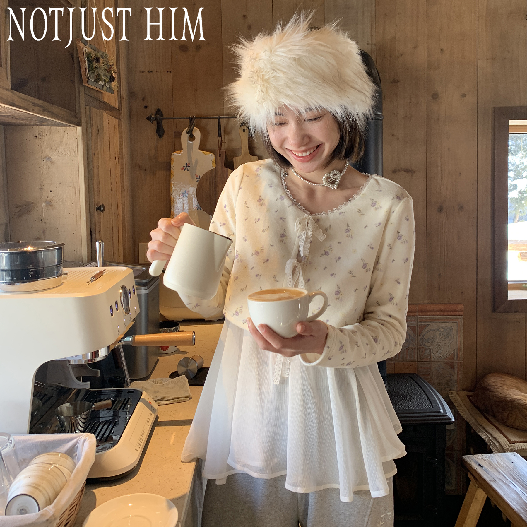 花筏NOTJUSTHIM 《莉莉丝梦境》假两件碎花印花拼纱长袖开衫