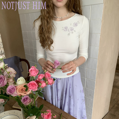 花筏NOTJUSTHIM 原创简约基础印花长袖打底