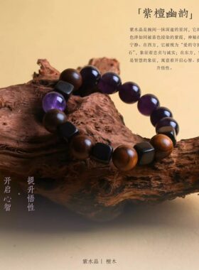 江南禅心紫气东来天然紫水晶手串女生高级感檀木手链本命年转运珠