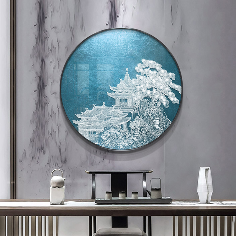 新中式圆形装饰画茶室背景墙禅意挂画餐厅饭店入户玄关中国风壁画图片