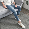 man Jeans Self cultivation Feet trousers Chaopai Korean Edition Trend Teenagers Thin section Light blue Elastic force Ninth pants