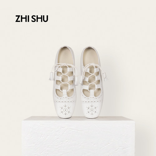 直述ZHISHU 春夏布洛克雕花玛丽珍鞋