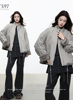 NTS97 立领短款环保皮草派克服女冬季双面穿加厚保暖外套