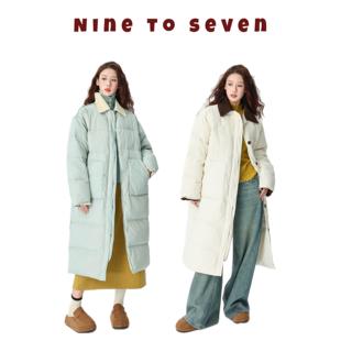 NTS97 2024冬奶油色90白鸭绒长款保暖蓬松翻领羽绒服