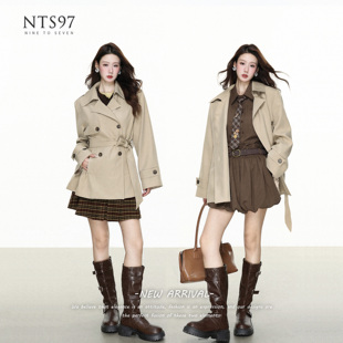 NTS97 卡其色通勤百搭高级感气质外套 双排扣收腰风衣女中长款