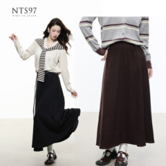 NTS97 秋冬新款系带呢料a字半身裙长裙