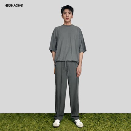 HIGHASH夏季薄款高级感冰丝松紧腰头休闲裤直筒垂感西裤