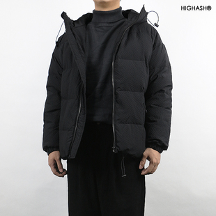 羽絨服外套HIGHASH高級灰 輕型泡泡紗肌理純色拉鏈外穿連帽短款