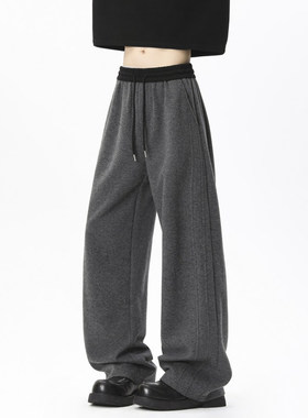 裤子男女冬季宽松直筒潮牌简约直筒加绒加厚个性高街运动休闲长裤