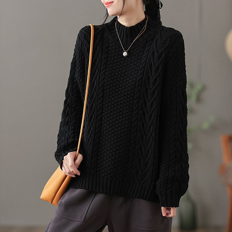 半高领女士毛衣外套秋冬新款洋气内搭打底衫上衣宽松粗棉线针织衫