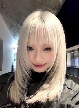出口热卖假发女全头套式浅白金色中长锁骨发日常lolita洛丽塔wig