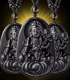 天然黑曜石吊坠本命佛挂件