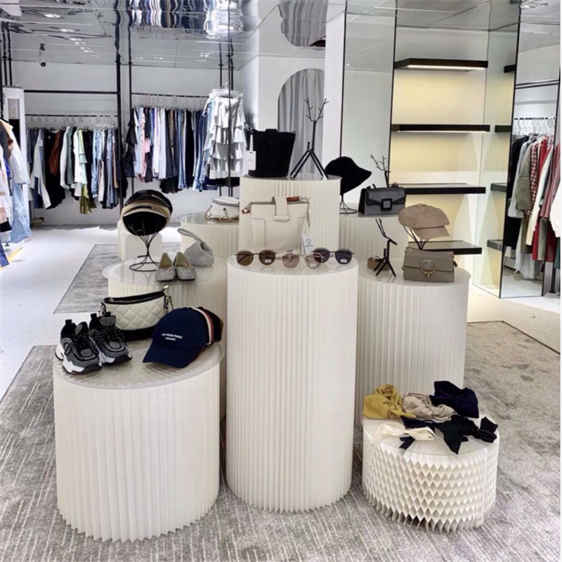 服装店流水台包包展示台白色橱窗高低桌子鞋架十八纸网红创意陈列