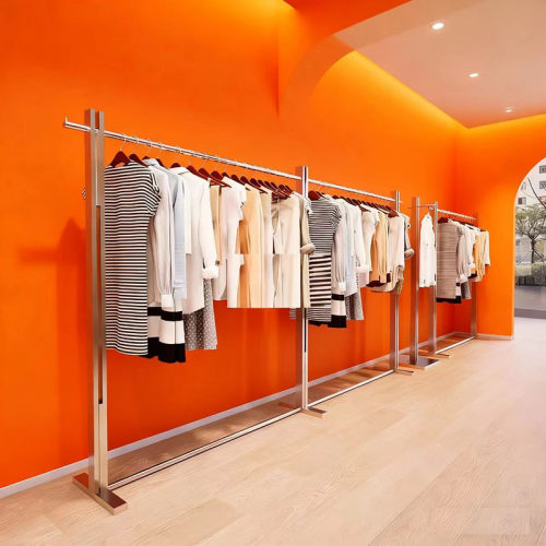 服装店展示架落地式不锈钢挂衣架男装单杠移动女装陈列架中岛新款