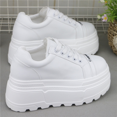 极简小白鞋女8CM厚底黑色时尚