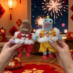 比奇堡的居民们娃衣酷酷鱼衣服过年红喜庆愣愣鱼中式拜年醒狮套装