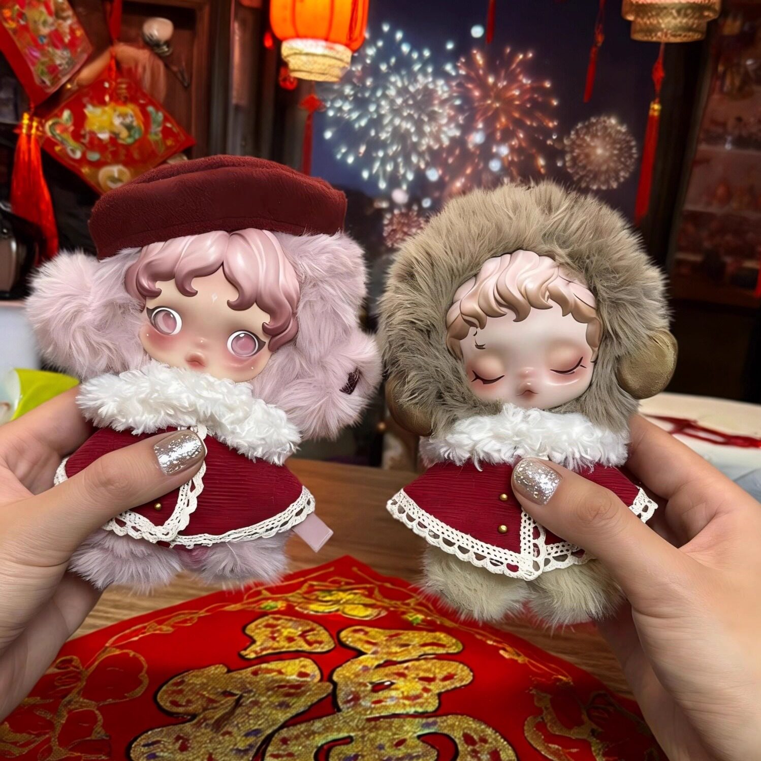 sp娃衣光织园新年过年衣服沐木红色喜庆漫煦中式拜年帽子披风套装