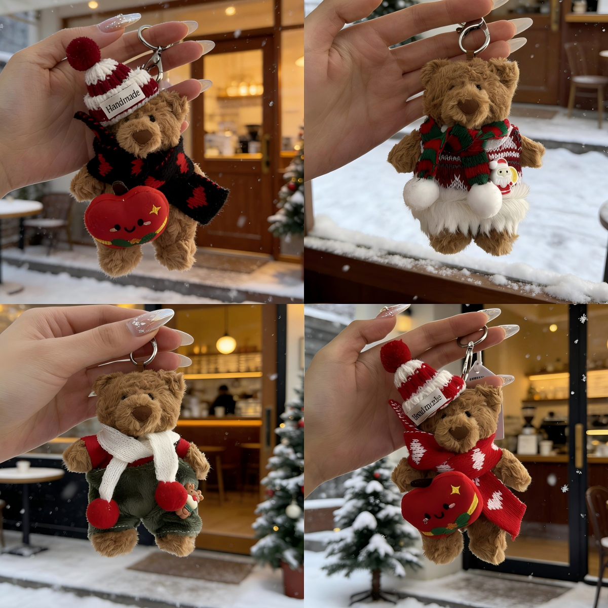 巴塞罗熊娃衣可爱毛绒挂件圣诞节装饰12cm棉花娃娃红色新年替换装