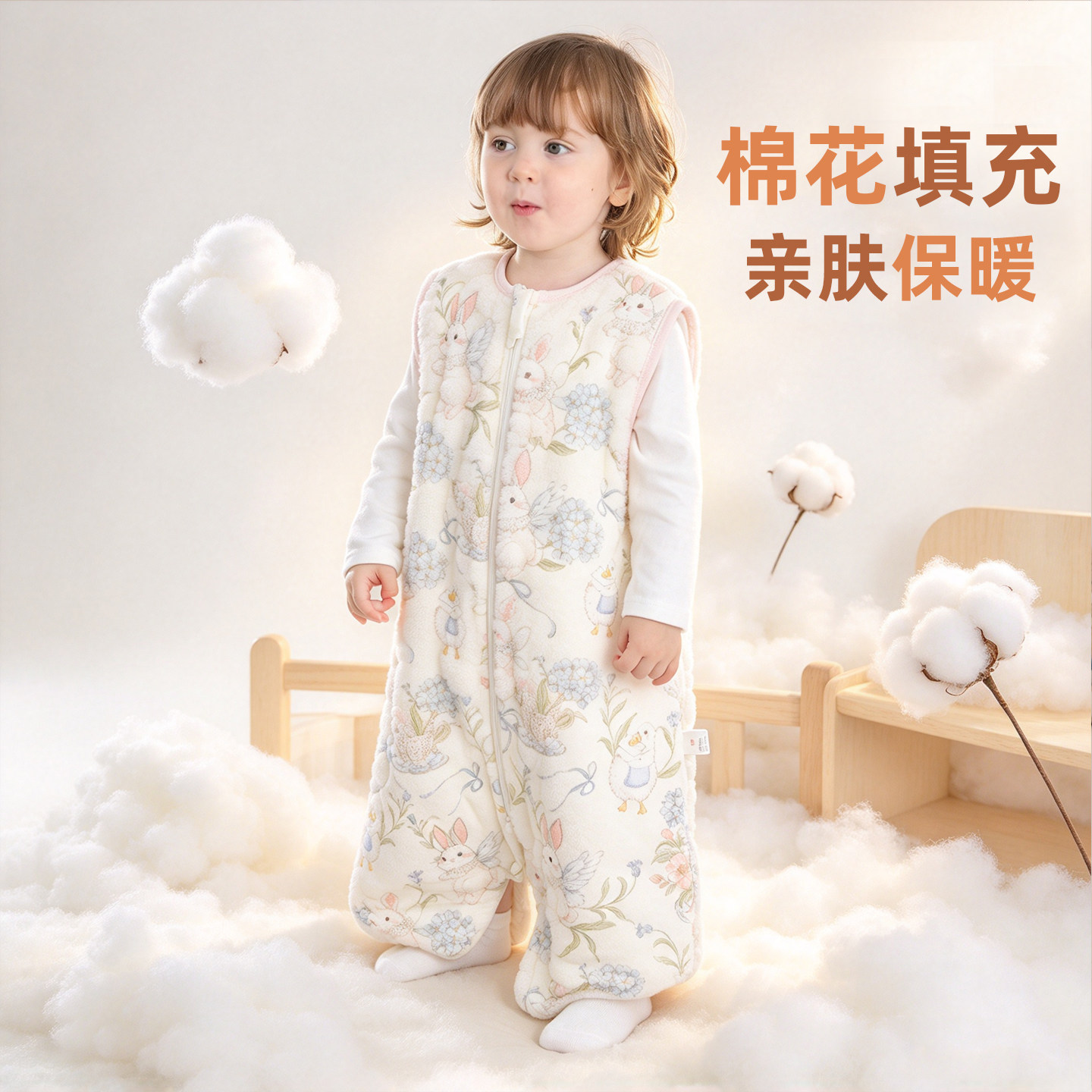 儿童纯棉加厚保暖防踢连体睡衣