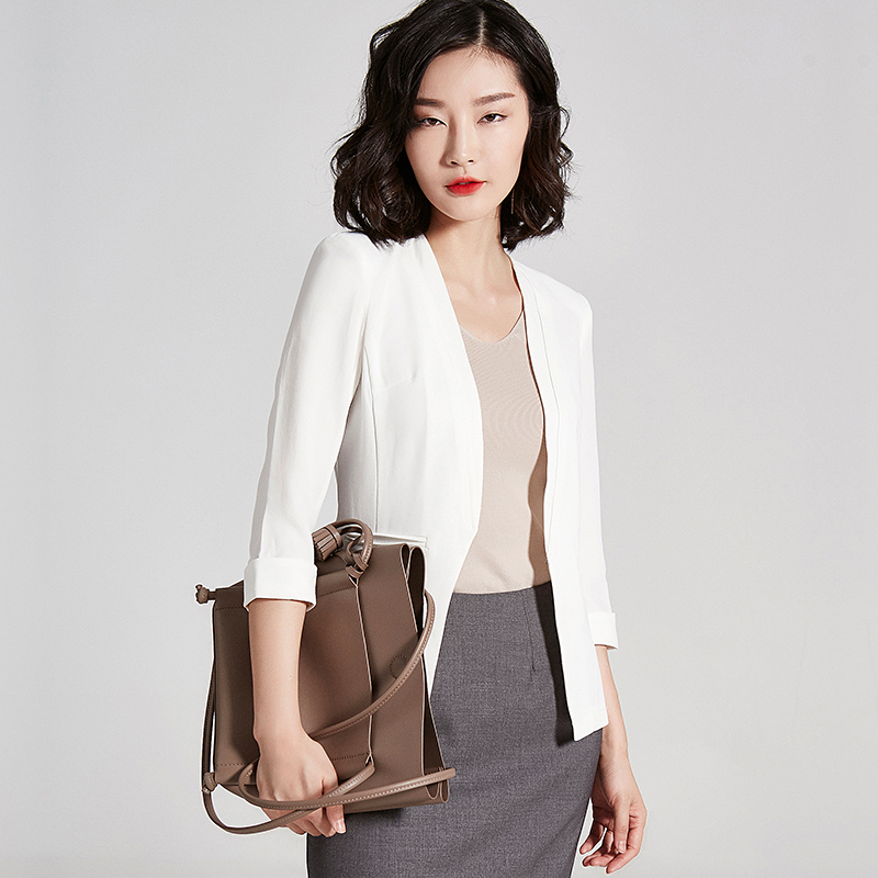 chic小西装外套女修身短款秋季西服女士白色时尚休闲雪纺上衣薄款