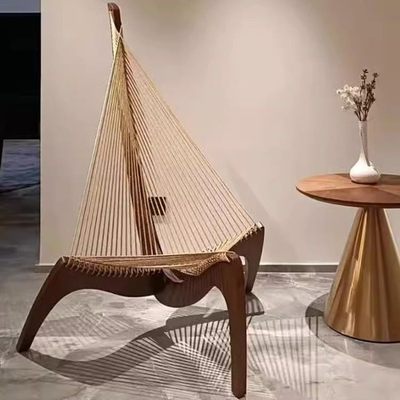 设计师款北欧实木帆船椅艺术创意竖琴椅民宿酒店休闲躺椅沙发椅